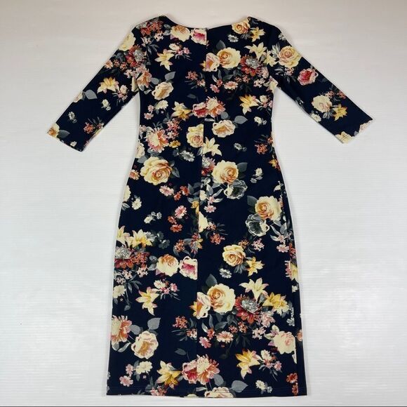 Moci by Purple Rain Dress CHLOE 3/4 Sleeved Navy Floral Women's Size Small - Picture 2 of 10